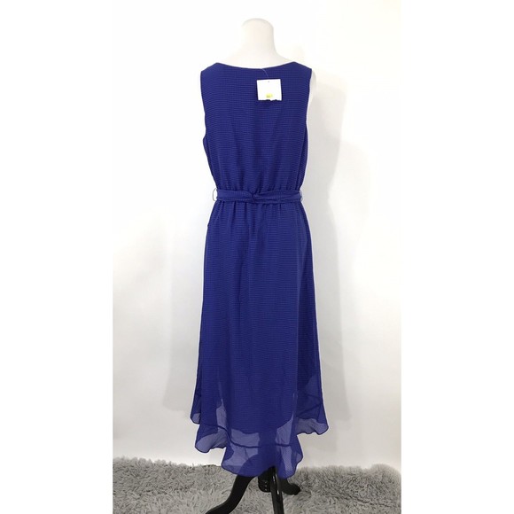 NWT Belle Badgley Mischka Sleeveless Blue‎ Ruffle Hem Tie Waist Dress Size 8 - Picture 2 of 7
